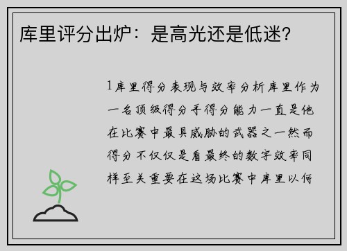 库里评分出炉：是高光还是低迷？